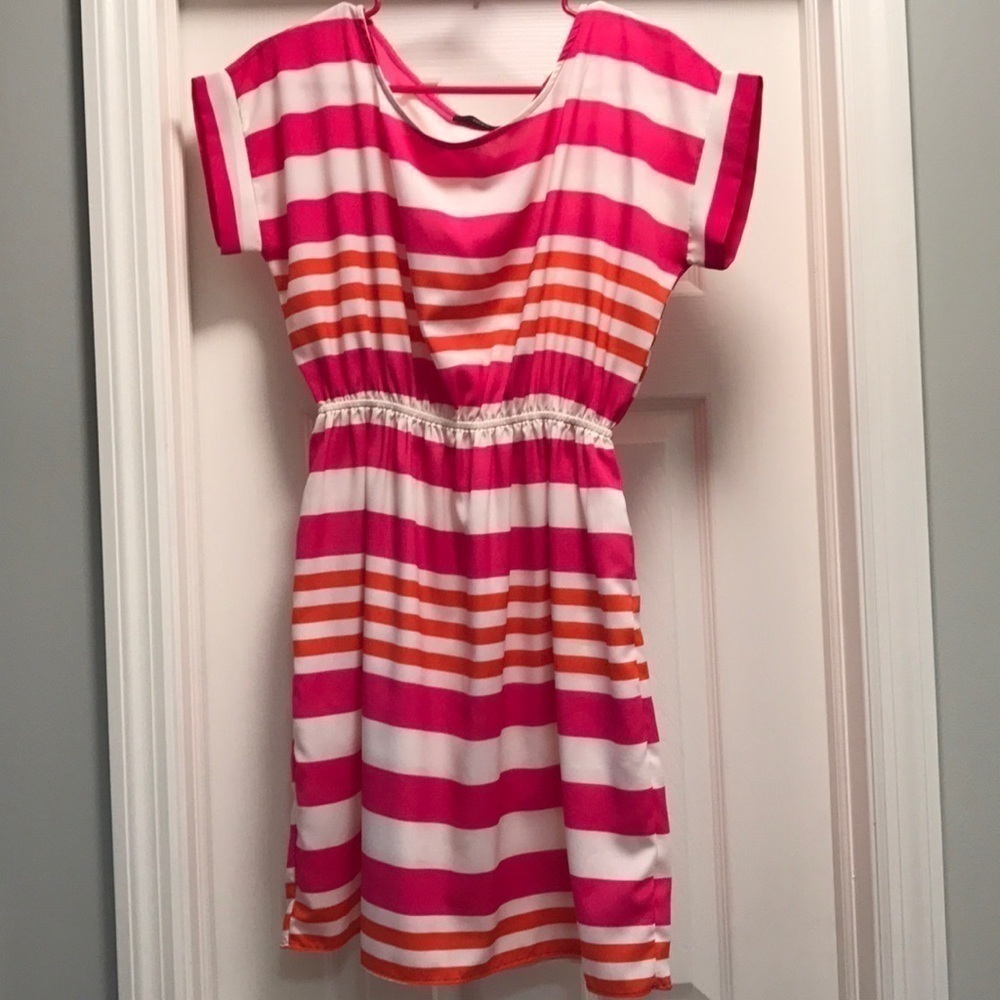 Soprano Pink and Orange Stripe Flowy Summer Dress